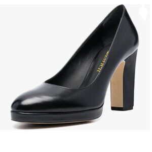 miss left Black Platform Almond Toe Pumps Slip On Block Chunky High Heel Shoes